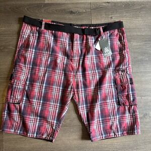 Red Ape Red Plaid Shorts Men's Size 50 Baggy Belt Hip Hop Streetwear Cargo